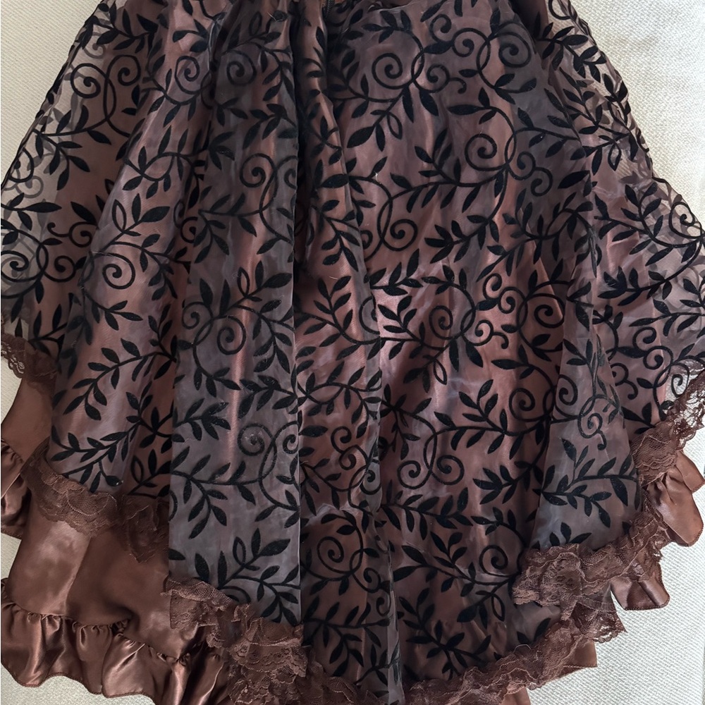 Steampunk Whimsigoth Ruffle Lace Midi Skirt Multi Layered High Low Size SMALL - Picture 5 of 7